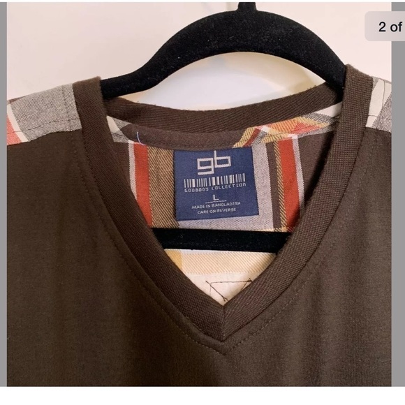Godbody Mens V Neck Shirt Size Large Brown S/S - Picture 2 of 3